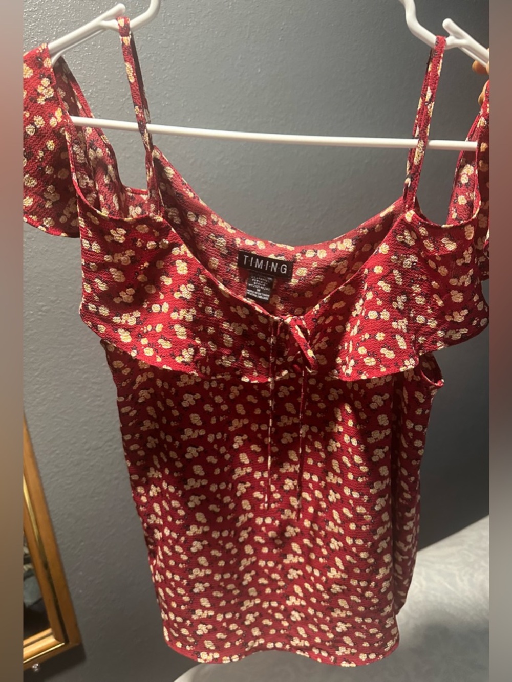 Timing Red Floral Ruffle Cami